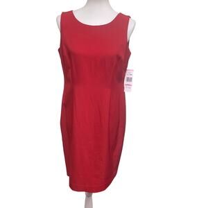 New Le Suit Petite Womens 10P Sleeveless Fitted Career Red Sheath Midi Dress